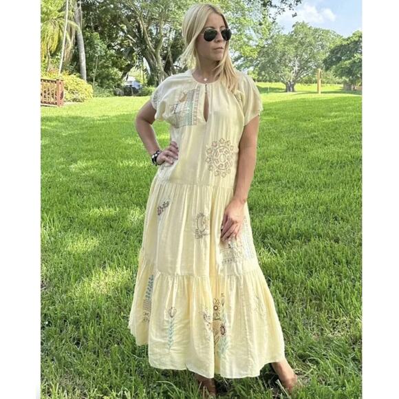 Zara Embroidered Dress Limited Edition Vanilla Beige Yellow Large 7521/059 - Picture 4 of 11